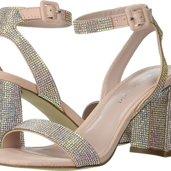 Madden Girl heels block shoes Womens 9 Glitz Winnii Rhinestone sandals Blush new - Picture 1 of 9
